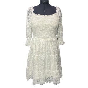 Baltic Born White Smocked Lace Sundress XL Ruffled Square Neck Knee Length